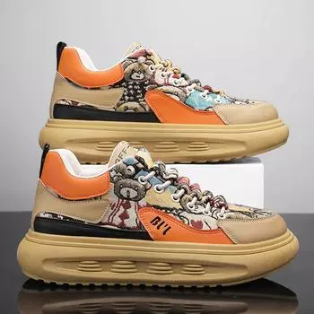 Men s shoes new trend men s low-top cartoon thick baseplate shoes running sports student bread shoes tide 39 чёрный
