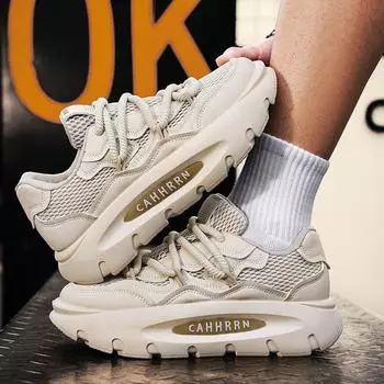 Men s shoes new trend spring and summer breathable mesh dad shoes youth thick sole heightening travel leisure sports shoes 39