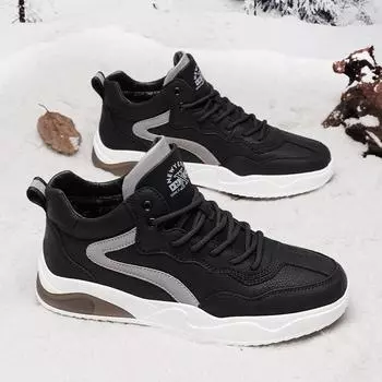 Men s shoes on the new velvet sports board shoes microfiber leather surface middle help casual warm versatile work board shoes trendy men s shoes 39