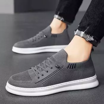 Men s shoes one pedal 2025 summer new mesh trend solid color single shoes breathable lazy work fly woven mesh shoes men 39