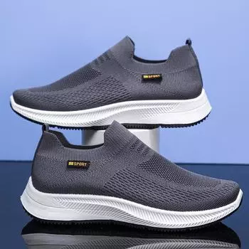 Men s shoes one-pedal lazy flying woven shoes foreign trade mesh sports shoes breathable and lightweight running shoes soft-soled casual men s shoes 39