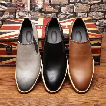 Men s Shoes Pointed Toe Large Retro British Style Business Casual Formal Leather Shoes for Men Zapatos De Hombre 38 жёлтый