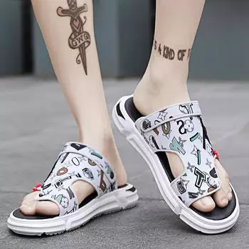 Men s shoes sandals slippers dual-purpose 2024 new autumn cool beach shoes casual versatile open-toed cool slippers popular 39 чёрный