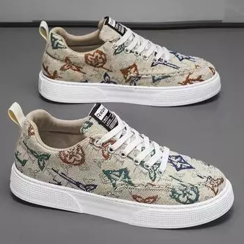 Men s shoes spring 2024 new breathable canvas shoes trendy versatile flat-soled old Beijing cloth shoes flat-soled non-slip board shoes 39