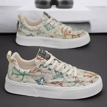 Men s shoes spring 2024 new breathable canvas shoes Korean version trendy versatile lightweight soft sole low-top board shoes men 39 чёрный