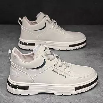 Men s shoes spring 2024 new men s casual one-pedal leather shoes little white board shoes high-top Martin boots versatile trendy shoes 39