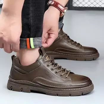 Men s shoes spring 2025 leather soft-soled sports casual shoes trend British style versatile leather shoes men increase height 38
