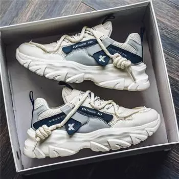 Men s shoes spring 2025 new breathable casual versatile sports shoes men s outdoor mesh soft sole heightening running trendy shoes 39 серый