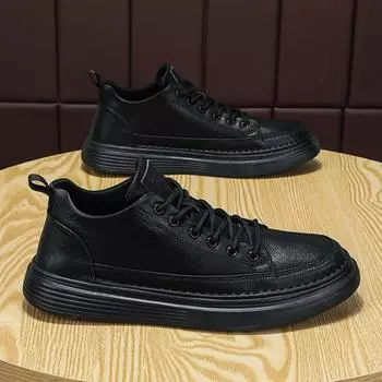 Men s shoes spring 2025 new business dress British trend versatile casual sports board shoes men s black leather shoes 39