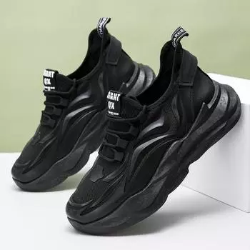 Men s shoes spring 2025 new casual shoes sports shoes fly-woven mesh PVC thick sole wear-resistant lace-up black 39 чёрный