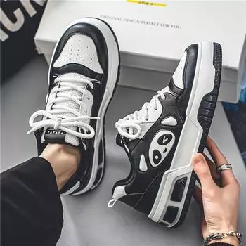 Men s shoes spring 2025 new fashion platform heightening versatile niche panda board shoes student leisure sports tide shoes 39 чёрный