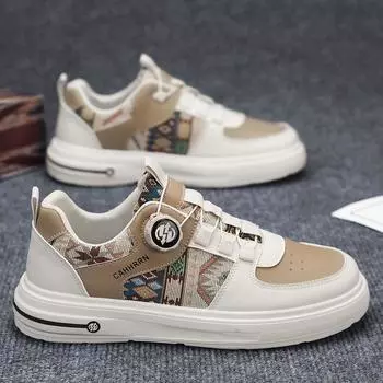 Men s shoes spring 2025 new versatile board shoes men s no-tie shoelaces casual trendy shoes student rotating buttons summer 39