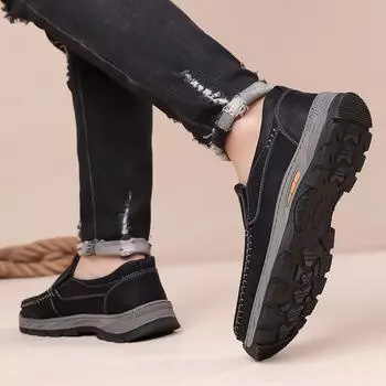 Men s shoes spring and autumn 2024 new wide-footed outdoor British foot cover Doudou shoes leather casual leather shoes men s lazy shoes 38 чёрный