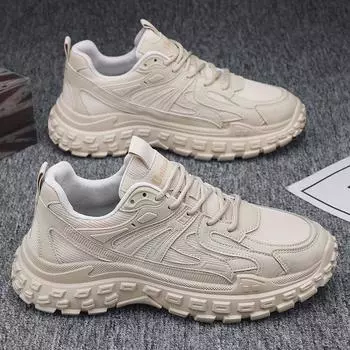Men s shoes spring and autumn 2024 new sports leisure running labor insurance work wear-resistant thick-soled black dad trendy shoes 39