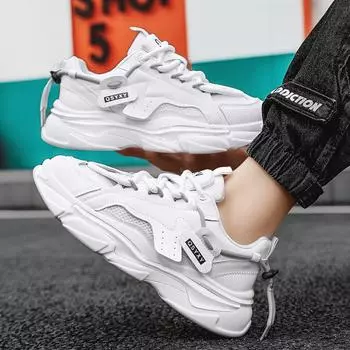Men s shoes spring and autumn 2024 youth sports running shoes casual pure white little white dad shoes versatile fashion 39 чёрный