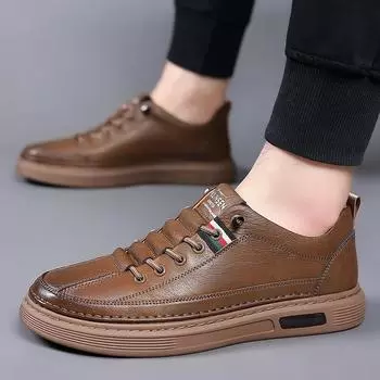 Men s shoes spring and autumn 2025 new trend versatile men s casual shoes sub-board shoes leather soft sole breathable leather shoes 39
