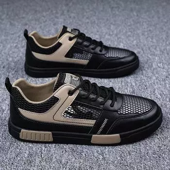 Men s shoes spring and autumn breathable casual mesh shoes large size men s board shoes Korean version color matching trend white shoes 38