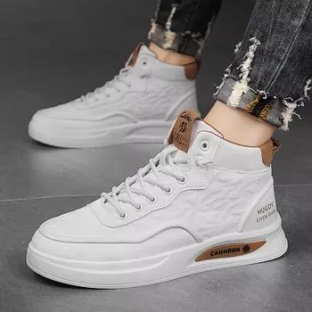 Men s shoes spring and autumn breathable high-top board shoes men s flat-bottomed feet casual board shoes sports heightening trend shoes 39