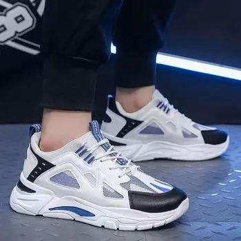 Men s Shoes Spring and Autumn Breathable Mesh Surface Thick-soled Increase Daddy Shoes All Fashion Sneakers 42 синий