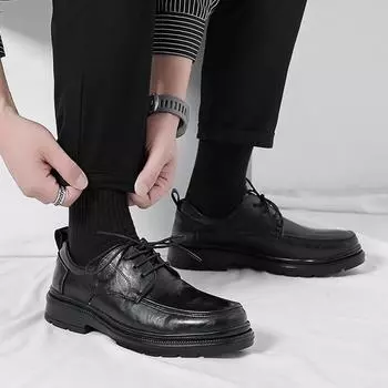 Men s shoes spring and autumn new casual leather shoes fashion men s business dress shoes trend British style low-top groom leather shoes 38