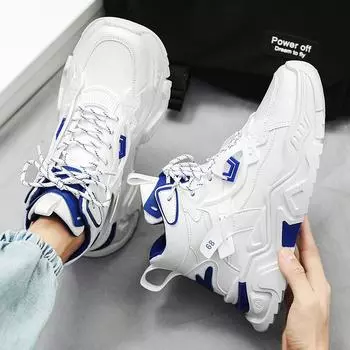 Men s shoes spring and autumn new Hong Kong style sports casual shoes outdoor youth running shoes leather surface high top platform dad shoes 39