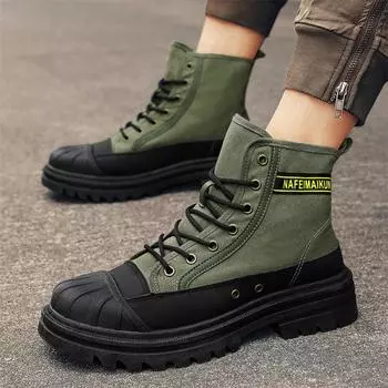 Men s shoes spring and autumn new breathable outdoor hiking shoes Martin boots thick-soled non-slip camping high-top canvas tooling shoes men 39