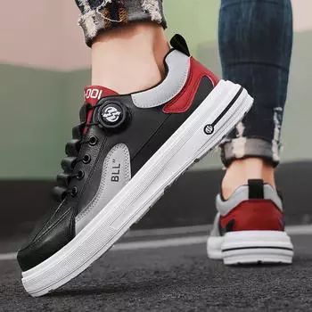 Men s shoes spring and autumn rotating buckle sports leisure low-top board shoes new student trend color matching leather trendy shoes men 39