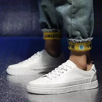 Men s shoes spring and autumn trendy casual board shoes new student Korean version teen men s leather white sports shoes 39