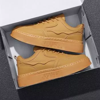 Men s shoes spring and autumn versatile sports casual board shoes leather shoes lightweight soft sole waterproof black solid color trendy shoes l 39