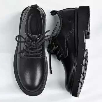 Men s Shoes Spring and Summer New Leisure Cargo Leather Shoes British Style Comfortable Black Business Formal Wear 38 чёрный