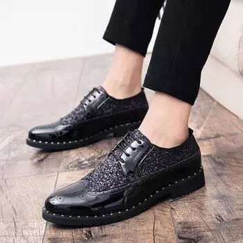 Men s shoes spring and summer new casual leather shoes fashion trend hair stylist small leather shoes Korean version glossy leather shoes 38