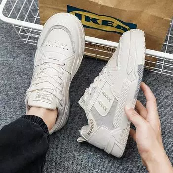 Men s shoes spring and summer shoes men s leather surface breathable boys board shoes trend versatile casual sports leather shoes white shoes men 39