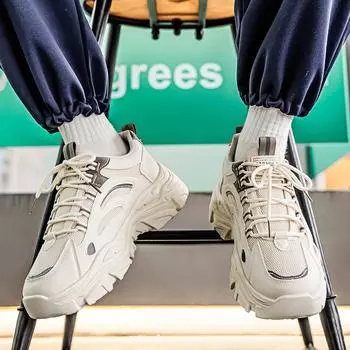 Men s shoes spring and summer trendy brand versatile student leisure mesh sports running thick sole heightening little white dad trendy shoes non-slip 39