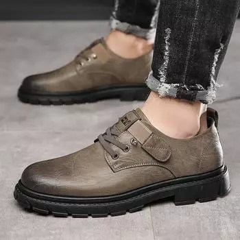 Men s shoes Spring autumn non-slip shoes Casual leather shoes men s retro British style cargo big head ankle boots D539 38 хаки