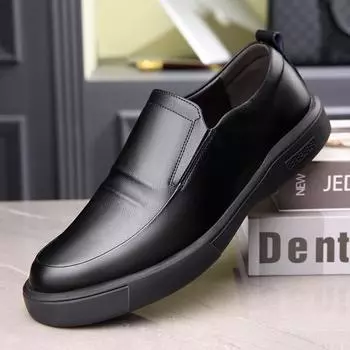 Men s shoes spring black cowhide business casual shoes men s British and Korean version one-pedal trendy round head leather shoes men s 38