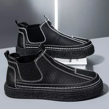 Men s shoes spring black leather shoes waterproof chef labor insurance trendy shoes soft sole one pedal Martin boots men s tooling casual 39 чёрный