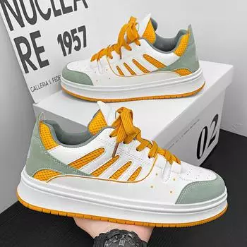 Men s shoes spring breathable mesh trend versatile casual board shoes youth thick sole inner height increase sports small white tide shoes 39