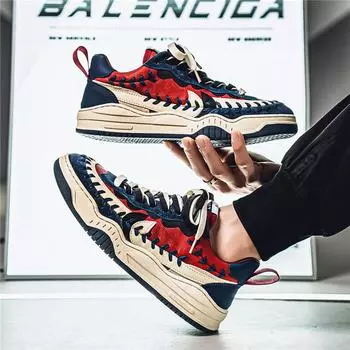 Men s shoes spring fashion casual thick baseplate shoes two-color lace-up casual shoes trend increase sports low-top skateboard shoes 39