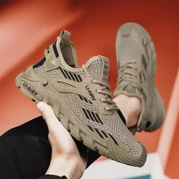 Men s shoes spring fly-woven mesh lightweight casual running sneakers men s soft-soled non-slip black work insurance shoes 39 бежевый