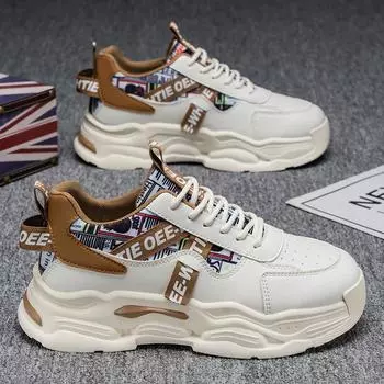 Men s shoes spring new breathable little white shoes men s Korean version trendy versatile platform sports shoes casual dad trendy shoes 39