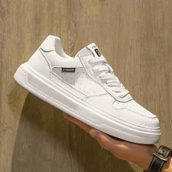 Men s shoes spring new Korean version of student sports leather surface non-slip casual flat shoes high-end outdoor white tide shoes 39