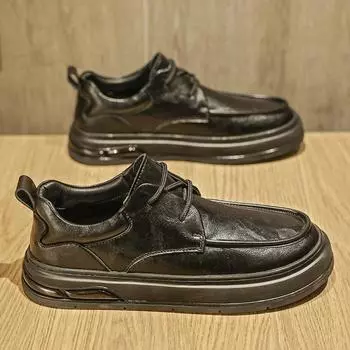 Men s shoes spring new leather leather shoes British wear-resistant heightening casual versatile retro sports fashion tooling board shoes 39 чёрный