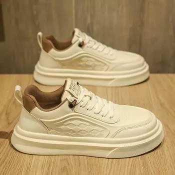 Men s shoes spring new leather thick-soled heightened fried street high-end little white board shoes men s youth casual sports shoes 39 белый