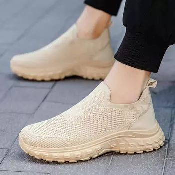 Men s shoes spring new men s casual shoes one-pedal foot cover thick-soled fly-woven breathable foreign trade sports men s shoes 39 бежевый