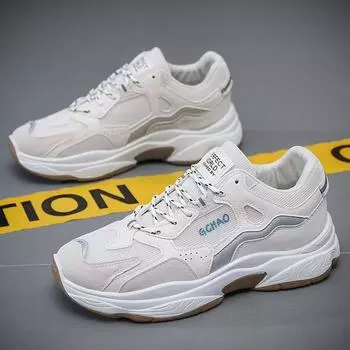 Men s shoes spring, summer and autumn breathable mesh sports casual running shoes men s student versatile height-increasing little white dad trendy 39