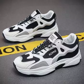 Men s shoes spring, summer and autumn breathable mesh sports casual running shoes men s student versatile height-increasing little white dad 39