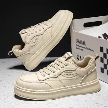 Men s shoes spring versatile high-end soft-soled super-shifting leather board shoes men s sports and leisure height-increasing thick-soled white shoes 39