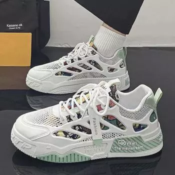 Men s shoes summer 2024 new breathable versatile thin board shoes Guochao lightweight mesh sports shoes casual little white shoes 39