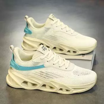 Men s shoes summer 2024 new mesh breathable non-slip shock-absorbing fly-woven mesh shoes youth leisure sports dad shoes 39 бежевый