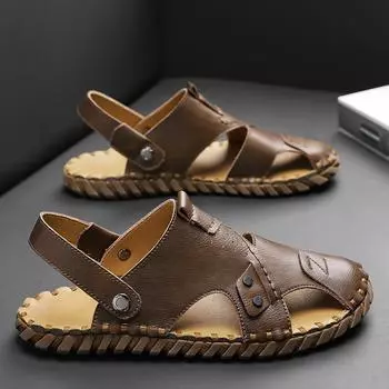 Men s shoes summer 2025 handmade soft-soled casual beach sandals dual-purpose men s slippers lightweight 23355Shoes 39 коричневый